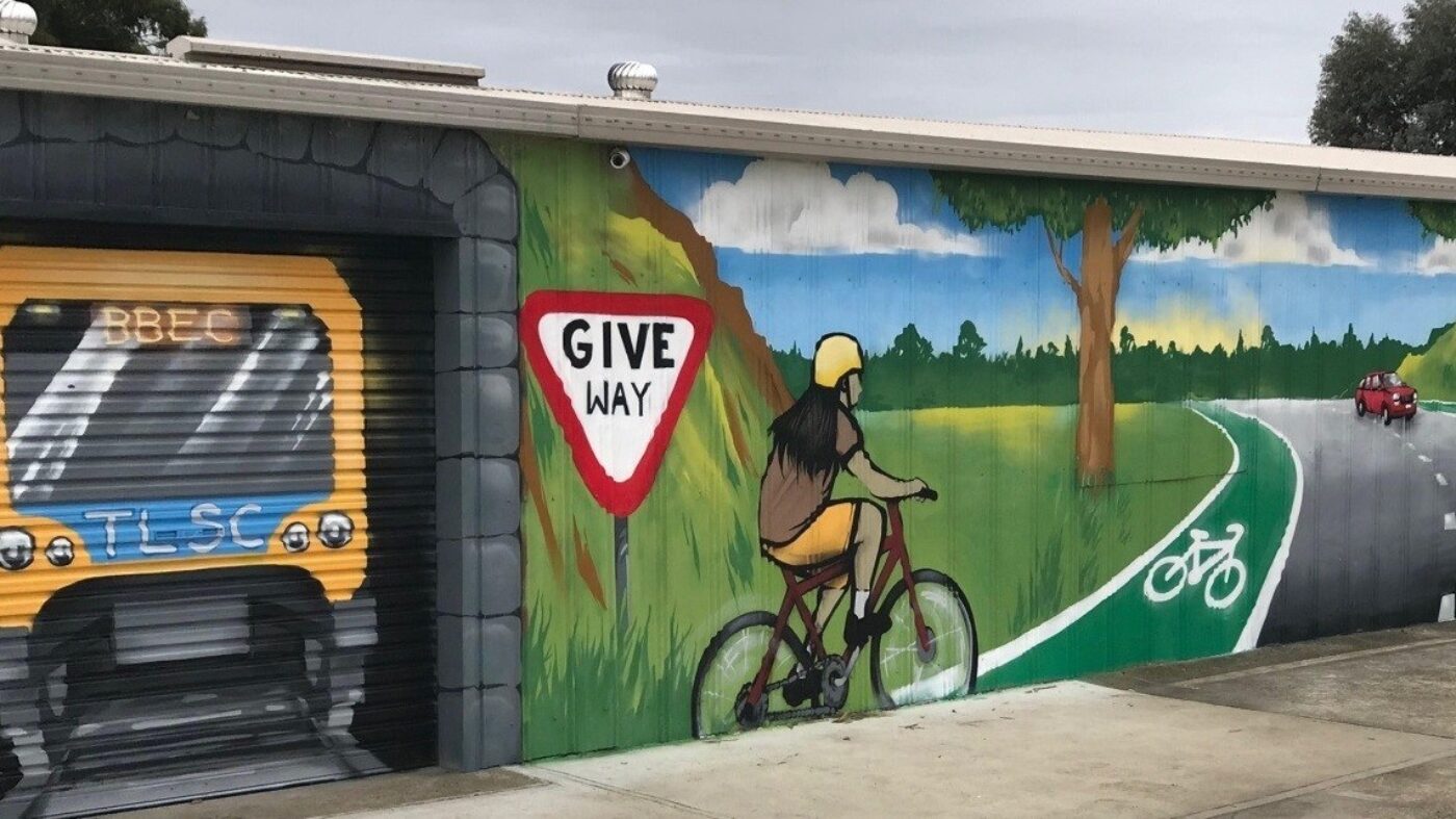 Colourful mural on side of Brimbank Traffic School building